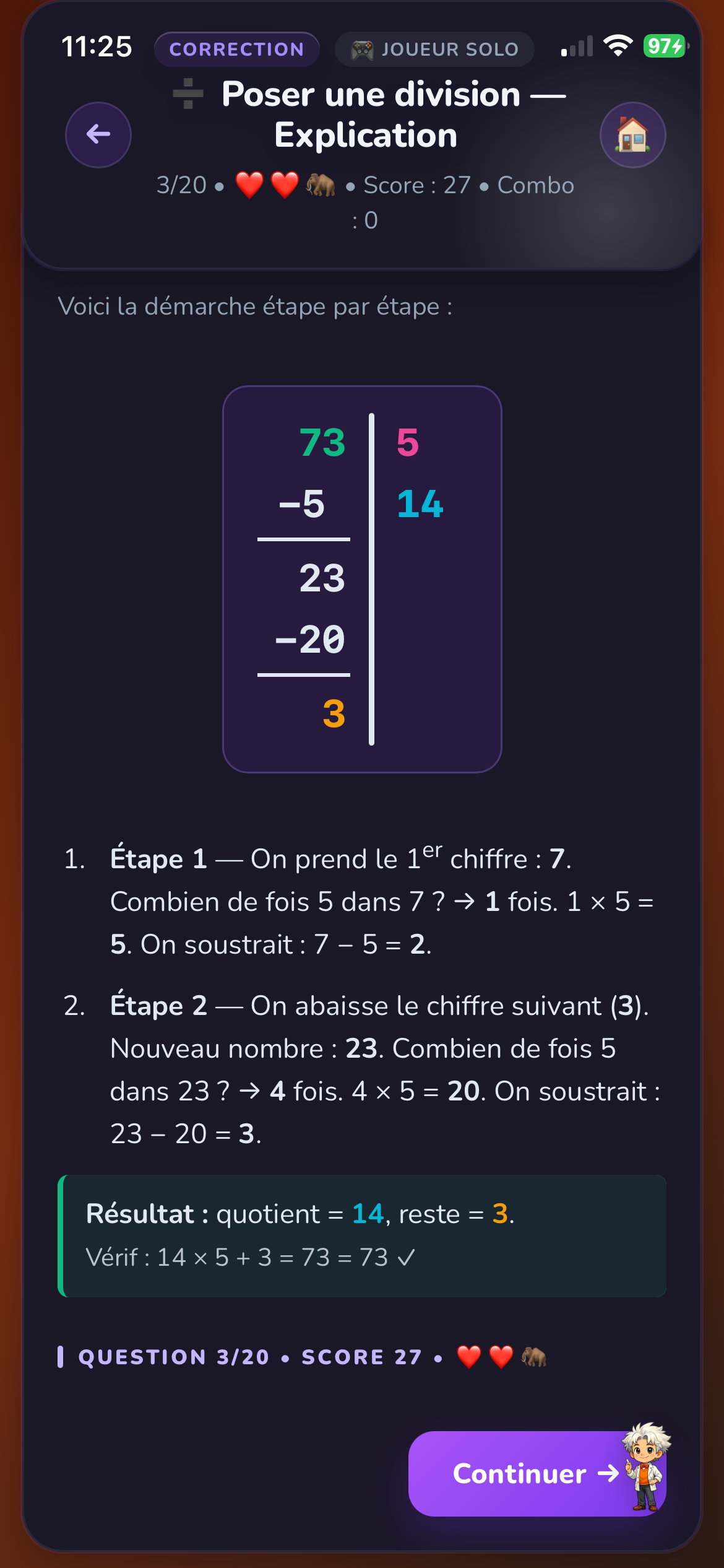 Mode Division pos&eacute;e — apprendre &agrave; poser une division &eacute;tape par &eacute;tape