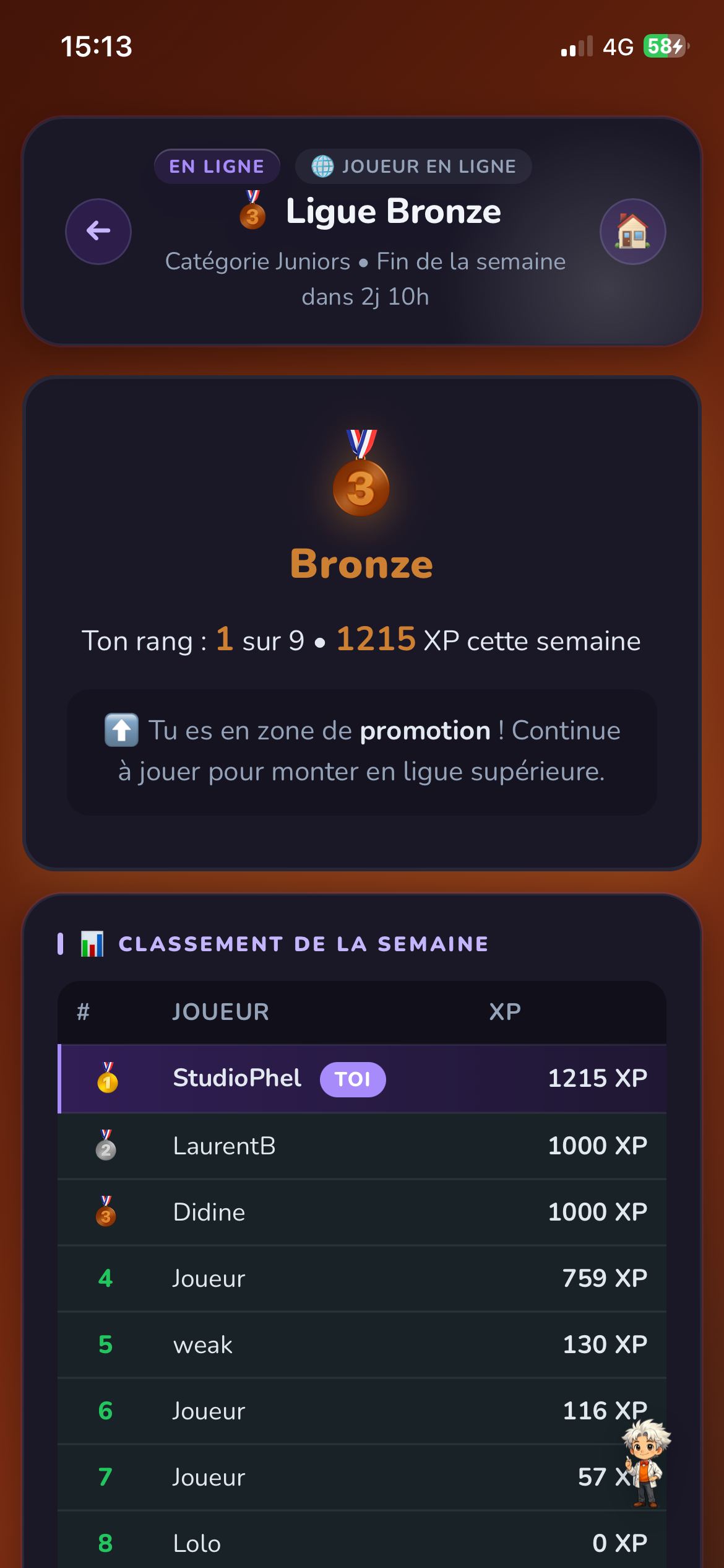 Ligue hebdomadaire — classement Bronze &agrave; Diamant