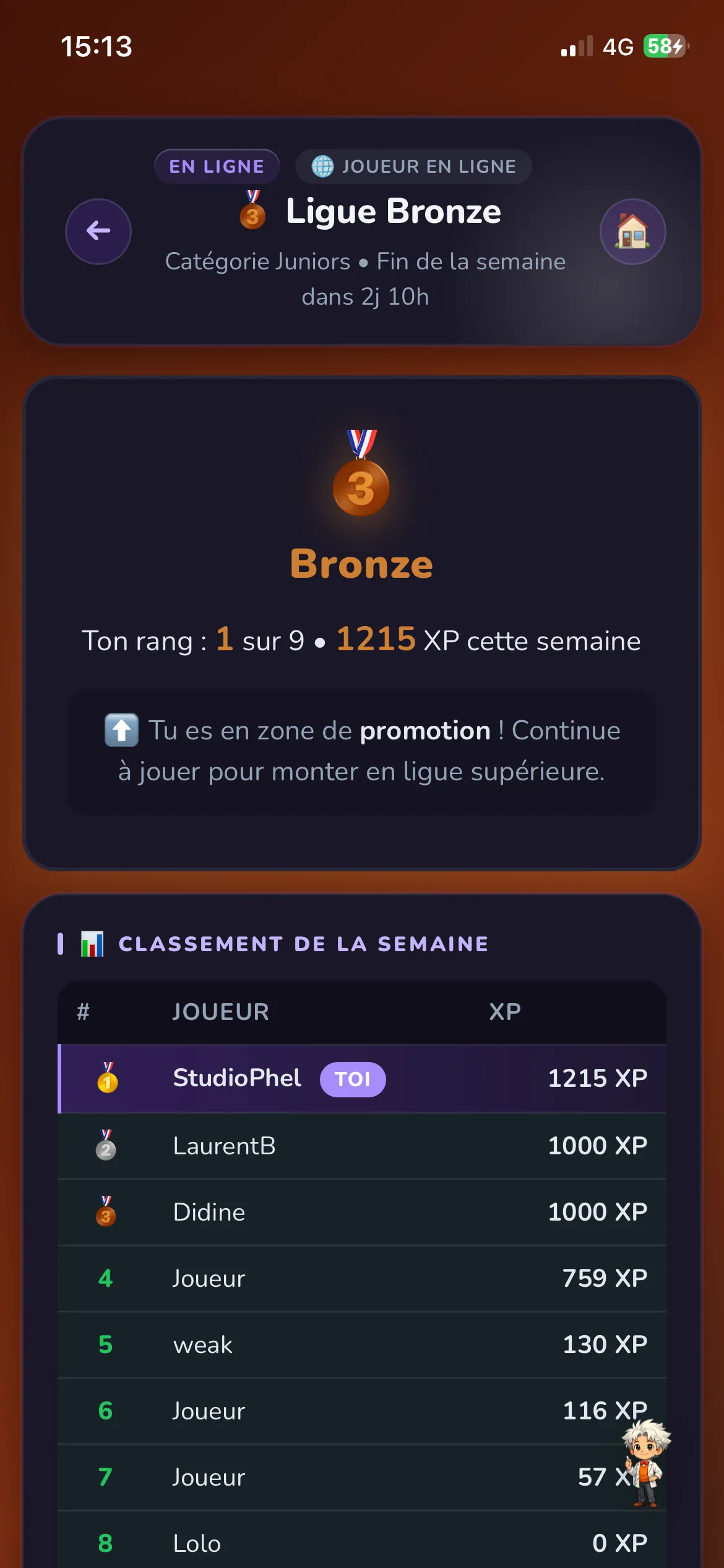 Ligue hebdomadaire — classement Bronze &agrave; Diamant