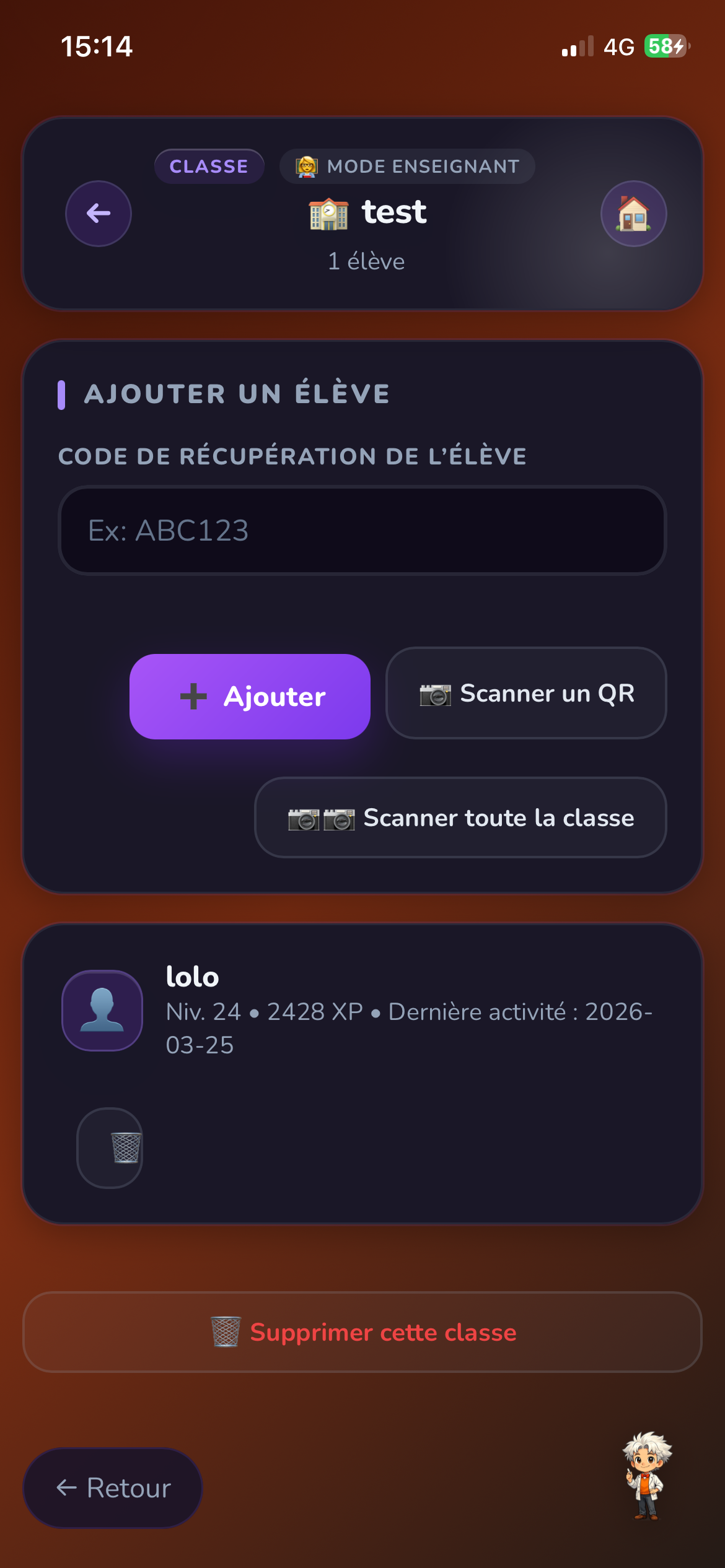 Mode enseignant — pilotage de s&eacute;ance en classe