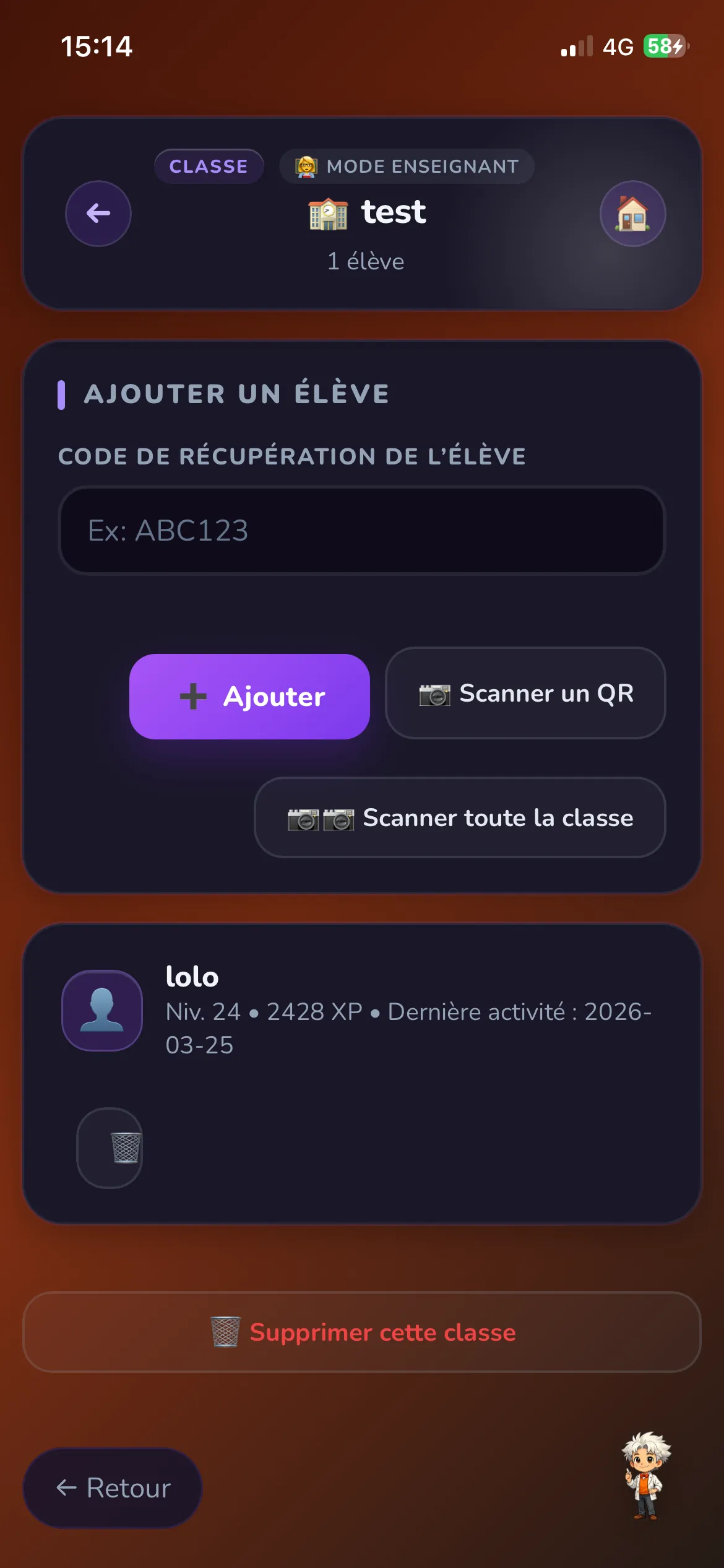Mode enseignant — pilotage de s&eacute;ance en classe